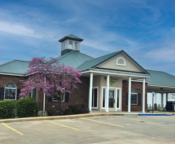 Exterior of brick BTC bank North Cameron branch building.